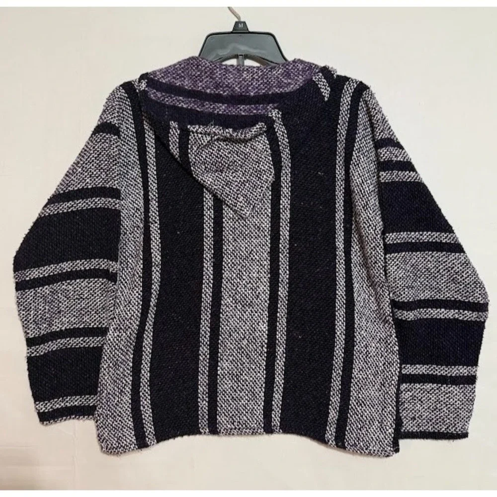 Artesanias Mexican Baja Hoodie Mens S Purple Striped Drug Rug Poncho Hippie Surf